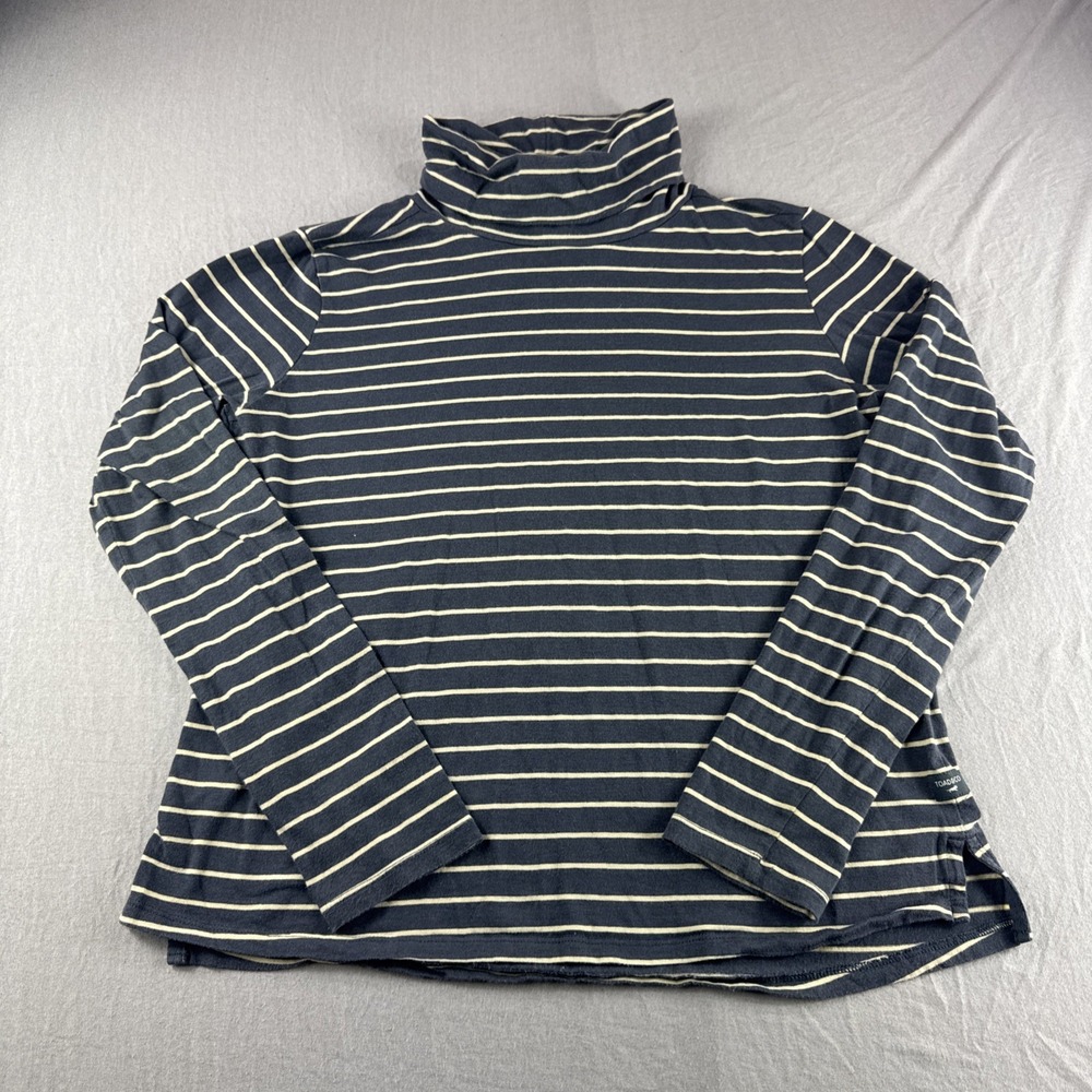 Toad & Co Maisey Turtleneck Shirt Womens M Gray Striped Long Sleeve Organic Top